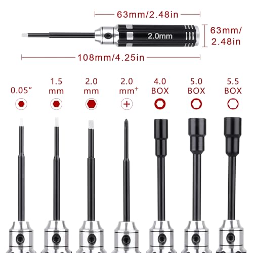7Pcs RC Hex Driver Set 1.27mm 1.5mm 2.0mm Titanium Hexagon 4.0mm 5.0mm 5.5mm Hex Nut Screwdriver Wrench Phillips Screwdriver RC Tool Kit for RC Car Helicopter Models