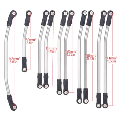 Stainless Link Rod 313mm Wheelbase Linkage for SCX10 II 90046 90047 | Stainless Steel,Durable & Corrosion-Resistant,10Pcs Set,Upgrade for Axial SCX10 II AX90046/AX90047 Rock Crawlers.