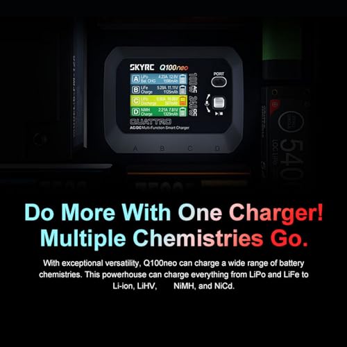 GoolRC Q100neo AC/DC Multi-Function Smart Charger, Lipo Battery Balance Charger Discharger AC 100W DC 240W for 1-4S LiPo/Life/LiIon/LiHV, 1-8S NiMH/NiCd, 3S/6S Pb Batteries