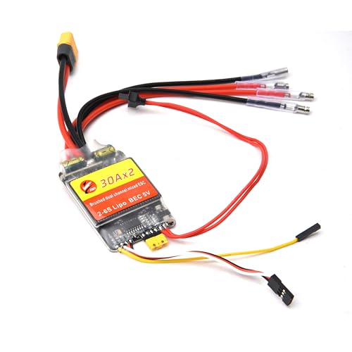30A Bidirectional Brushed ESC 2-6S RC 30Ax2 Mixed Control ESC | Dual Way Electric Speed Controller for RC Tank Speed Difference Boat RC Cars Tracked Vehicles