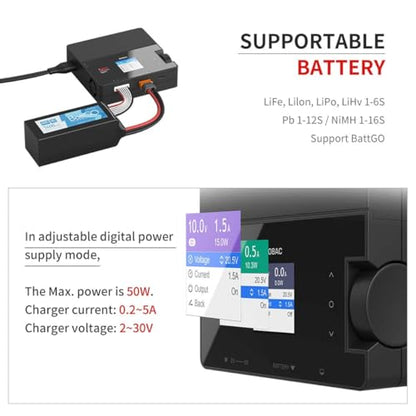 ISDT 608AC 50W AC/200W DC LiPo Battery Balance Charger, Smart XT60 RC Battery Detachable Charger/Discharger for Life, Lilon, LiPo, LiHv 1-6S / Pb 1-12S / NiMH 1-16S