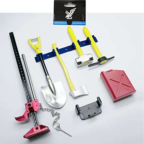 1:10 Scale RC Rock Crawler Car 2WD 4WD D90 D110 SCX10 TRX4 CCO1 Decoration Scale Accessory Tool Set Kit Combo with Gas Can, Jack, Shovel, Axe,Hammer,Hoe
