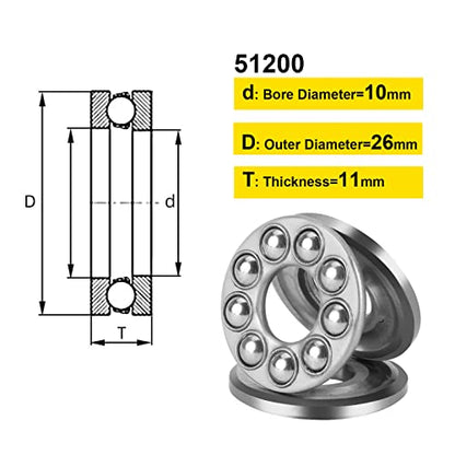 Thrust Ball Bearings, 4pcs 51200 Plane Axial Ball Bearing 3-in-1, 10mm x 26mm x 11mm Chrome Steel ABEC3 Single Row Roller - size: 51200 10mm x 26mm x 11mm