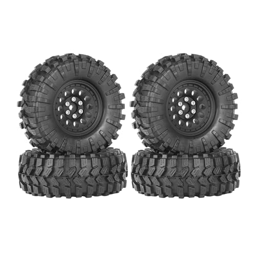 4PCS 1.3" Aluminum Alloy Beadlock Wheel Rims All-Terrain Tyre 70mm Rubber Tires Set with 5mm & 7mm Hex for 1/12 1/14 1/18 1/24 RC Rock Crawler Car Upgrade Parts (A-Black) - color: A-black