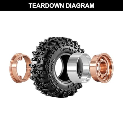 0.7" Beadlock Wheels and Tires for 1/30 Scale SCX30 (Bronze) | 40 × 16mm, Aluminum Alloy Wheels, Soft Rubber Tires - color: Bronze