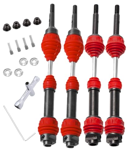 Drive Shaft CVD Axles Upgrades for 1/10 Slash VXL 4x4 Rustler Stampede Hoss VXL 4x4 4WD,4Pcs Front Rear Transmission Driveshaft Parts Hops Up,Red (Upgrades in 2023) - color: Red - 4pcs -Front Rear
