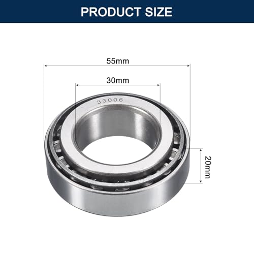 2 Pack 33006 Tapered Roller Bearing Cone and Cup Set | 30mm Bore 55mm OD 20mm Cup Width, Chrome Steel Taper Bearings Set, ABEC-3 - size: 33006