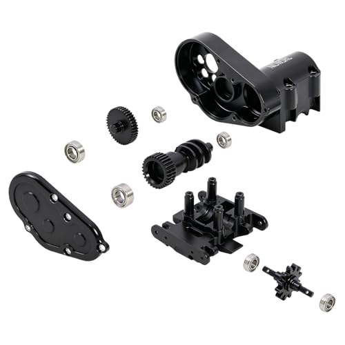 Aluminum SCX30 Transmission Assembled Gearbox with Skid Plate & Steel Gears for Axial 1/30 RC Crawler scx30 Bronco Wrangler JLU K10 Upgrade(Black) - color: Black