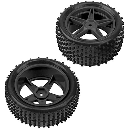 4Pack HIRCQOO OD 88mm/3.46" Front & Rear Rubber Plastic Wheel Rims Tires 12mm Hex Hub Compatible with Redcat Tornado Shockwave HPI HSP ExceedRC Kyosho 1/10 Scale Off Road Buggy (Black) - color: Black