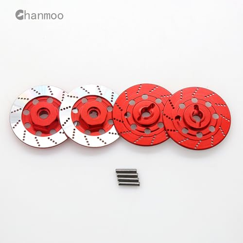 1/10 RC Aluminum Alloy 12mm Hex Drift Wheels Rim Tires Hub Brake Disc Compatible with 1/10 RC On Road Rally Touring Racing Street Car Traxxas Tamiya HSP HPI Redcat Racing 4PCS (Red) - color: Red