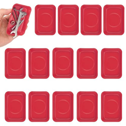 15 PCS Rectangle Magnetic Parts Trays, 3.7X2.5x1Inch, Red Magnet Tool Tray, Magnetic Parts Tray, Red, by GENHAKON - size: 15 PCS Rectangle Red
