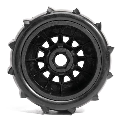 Pre-Glued Sand & Snow Paddle Wheel & Tire Set for 1/10 RC Truck Fits Slash, Arrma Fury/Senton, Tekno SCT410, HSP 94155, 117 x 45.5 mm, 12/14/17 mm Hex, 4 pcs, Black - color: Black