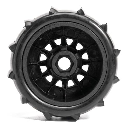 Pre-Glued Sand & Snow Paddle Wheel & Tire Set for 1/10 RC Truck Fits Slash, Arrma Fury/Senton, Tekno SCT410, HSP 94155, 117 x 45.5 mm, 12/14/17 mm Hex, 4 pcs, Black - color: Black