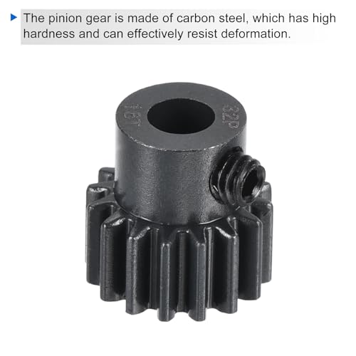 MECCANIXITY RC 32P Hardened Pinion Gear 5mm Shaft 16T Motor Gears Carbon Steel for RC Car Boat Drone - style: 16T