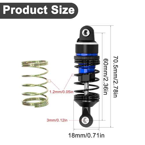 1/16 Aluminum RC Shock Absorber Front Rear Adjustable Springs Shock Damper | for Traxxas 1/16 Mini Slash BL-2S 4x4 Short Course Truck 108164-1, 4PCS, Blue - color: Blue
