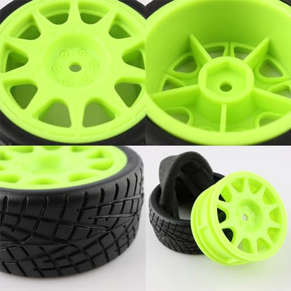 1/10 Scale OD2.55 RC On Road Touring Racing Tires 12mm Hub Wheel Hex Compatible with Traxxas 4 Tec 2.0 Tamiya TT01 XV01 Kyosho WR8 Sakura WLtoys HPI 1/10 Arrma Grom RC Cars(Green) - color: Green