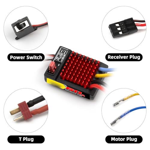 RC Brushed ESC, 60A ESC Water Proof Electronic Speed Controller with 320A Peak for 1/10 1/12 RC Car (T Plug)