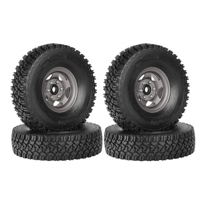 4PCS 1.55 Inch Beadlock Metal Wheel Rim and Rubber Tires Set for 1/10 RC Rock Crawler Car for Axial AX90069 D90 TF2 Tamiya CC01 LC70(90mm-5Spokes Grey) - color: 90mm-5spokes Grey