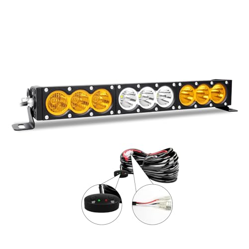 AUXTINGS 17 inch Single Row Dual Color LED Light Bar 90W Off Road Light Bar White Amber Combo LED Work Light Truck UTV 4x4 Cars SUVs ATVs Boats Fog Driving Light with Wiring Harness kit - size: 17 inch white amber