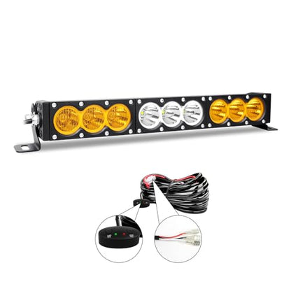 AUXTINGS 17 inch Single Row Dual Color LED Light Bar 90W Off Road Light Bar White Amber Combo LED Work Light Truck UTV 4x4 Cars SUVs ATVs Boats Fog Driving Light with Wiring Harness kit - size: 17 inch white amber