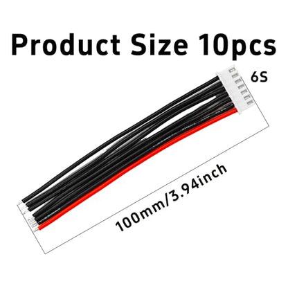 10PCS JST-XH 6S Balance Extension Cable, 3.9" 22AWG Silicone Lead Wire for LiPo Battery Charger, RC Balance Plug Connector Adapter - size: 6S