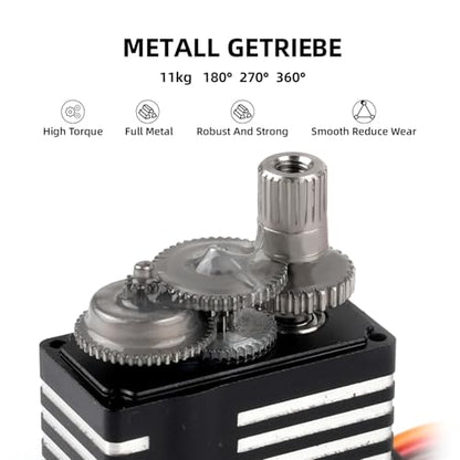 Micro 11KG 0.06S Digital Coreless HV Programmable Servo, 8.4V, 180/270/360 Degree, Metal Gear, for RC Cars (360 Degree) - style: 360 Degree