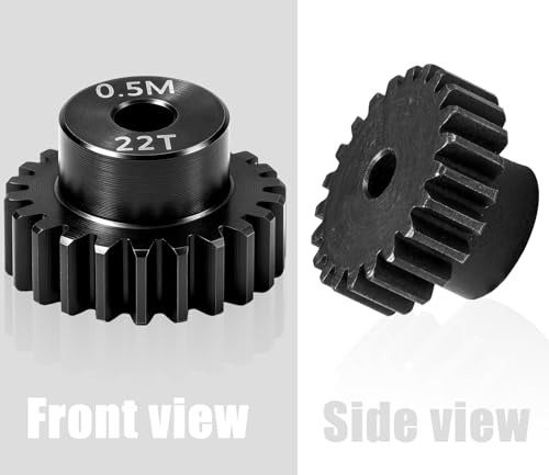 Hardened Steel 0.5M Pinion Gear 22T 2mm Shaft for RC Car/Helicopter Upgrade, Compatible with ARRMA 1/14 Typhoon 1/16 Mojave 1/18 Granite, Losi 1/12, 0.5Mod 13T-27T Gear for Brushed Brush-Less Motors - size: 22T