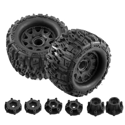 REDSPIDER•12mm/14mm Hex RC Wheels and Tires for 1/10 RC Truck Traxxas Rustler Stampede Hoss 2wd 4x4 vxl Tires Wheels Arrma Redcat RIAARIO AMORIL 4PCS (Black) - color: Black