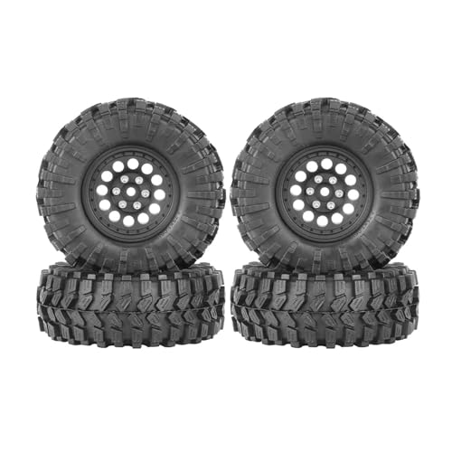 1.3” All-Terrain Tire and Wheel Set, Metal Beadlock 5mm & 7mm Hex Wheels for SCX24 TRX4M 1/12 1/14 1/18 1/24 RC Crawler Car (A, Black) - color: A, Black