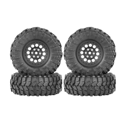 1.3” All-Terrain Tire and Wheel Set, Metal Beadlock 5mm & 7mm Hex Wheels for SCX24 TRX4M 1/12 1/14 1/18 1/24 RC Crawler Car (A, Black) - color: A, Black