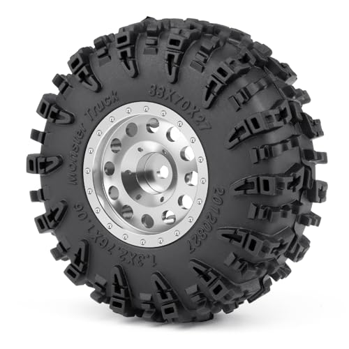 4Pcs 1.3" Beadlock Metal Wheels Rims Hub & Rubber Tires 70mm Set，#A | For 1/24 Axial SCX24, For 1/18 Tra-xxas TRX4-M, RC Crawler Car, Upgrades - color: #a