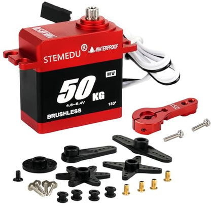 BLS-HV50MG 50KG Brushless Digital Servo, Waterproof IP66, 0.08s/60° & 53kg·cm Torque, All-Metal Case for 1/8 1/10 1/12 RC Car Boat DIY (180°) - style: Red 50KG - 180 Degree
