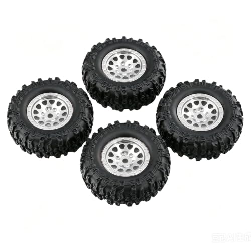 1.0 Inch RC Crawler Wheels and Tires Set, Pre-Mounted Aluminum Wheel & Tire Combo with Foam Inserts, Fit for 1/18 SCX24 SCX30 Micro RC, 4PCS (Silver) - color: Silver