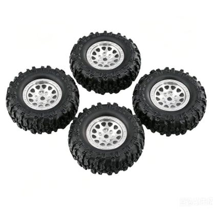 1.0 Inch RC Crawler Wheels and Tires Set, Pre-Mounted Aluminum Wheel & Tire Combo with Foam Inserts, Fit for 1/18 SCX24 SCX30 Micro RC, 4PCS (Silver) - color: Silver
