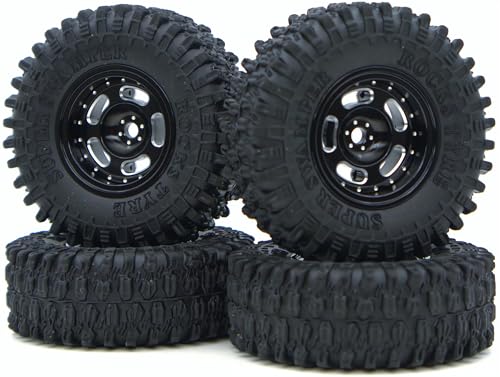 RC 1.0 Aluminium Beadlock Wheel and Tire Set For SCX24 1/24 1/18 RC Crawler FK1001(Black) - color: TW1001 Black