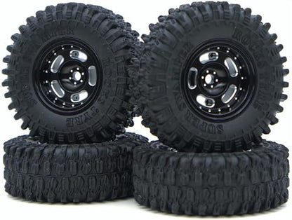 RC 1.0 Aluminium Beadlock Wheel and Tire Set For SCX24 1/24 1/18 RC Crawler FK1001(Black) - color: TW1001 Black