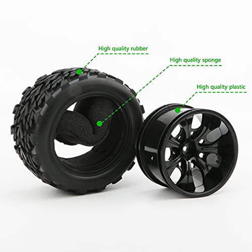 RC Wheels and Tires, 4 Pack, 12mm Hex, 1/10 Monster Truck | with Nuts and Washers, RC Car Parts