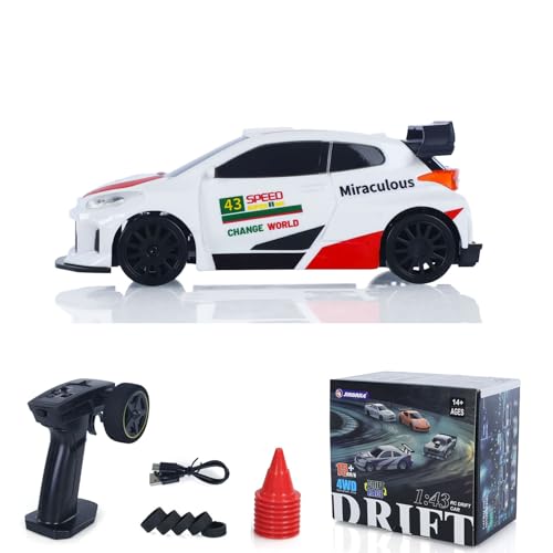 TOUCAN RC HOBBY 1/43 High Speed RC Racing Car Radio Controlled Drift Vehicle 4WD RTR Mini Model Toy 2.4G Radio Battery Gifts for Children - color: Red White