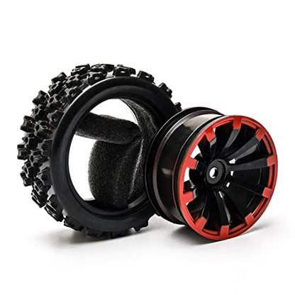 4PCS Tires and Wheels Sets for Various Remote-Controlled Cars - 1/10 1/14 Scale RC Crawler Car Upgrades - Black Red Rubber Beadlock Wheels & Rims with 12mm Hex - Enhanced Grip for Off-Road - color: Black & Red