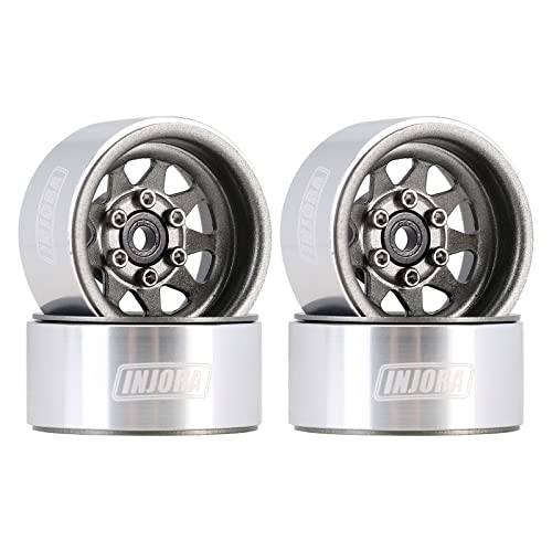 INJORA Stamped Steel 1.0 Beadlock Wheel Deep Dish for 1/18 1/24 RC (Grey) - color: Grey