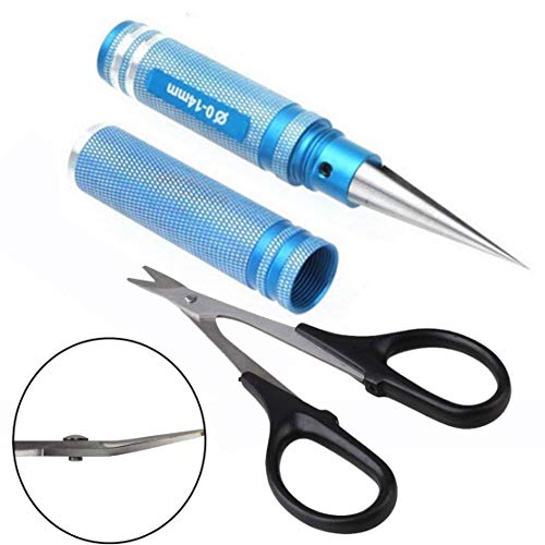 0-14mm Body Aluminum Reamer Hole Puncher with Sleeve & Curved Scissors Hobby Tool Combo Set Compatible with RC Model Bodyshell Connector,Compatible with RC Car Truck Tank Drone-Blue