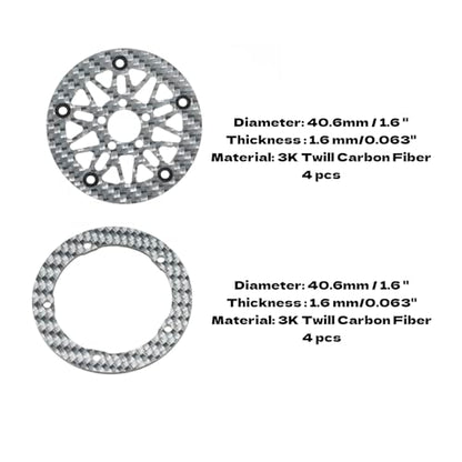 1.6" (40.6mm) Super Wheels, Carbon fibre Beadlock Wheel fit for SCX24 TRX4M FCX24 FCX24M CR18P 1/24 1/18 RC Crawlers Upgrade, Style B, Silver - color: Silver, size: Style B