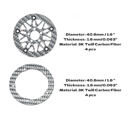 1.6" (40.6mm) Super Wheels, Carbon fibre Beadlock Wheel fit for SCX24 TRX4M FCX24 FCX24M CR18P 1/24 1/18 RC Crawlers Upgrade, Style B, Silver - color: Silver, size: Style B