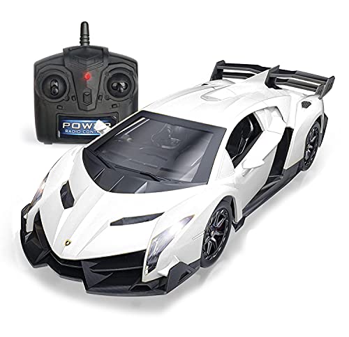 Remote Control Car Lamborghini Licensed 1:24 RC Car 2.4G,White | Veneno Officially Licensed LED Lights Toy RC Cars Model Vehicle for Boys 6,7,8 Years Old - color: White