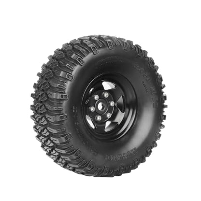 4PCS 1.55 Inch Aluminum Alloy 5Spoke Beadlock Wheel Rim Tyre and 95mm Rubber Tires Set for 1/10 RC Rock Crawler Car Upgrade Parts for Tamiya Axial AX90069 D90 TF2 CC01 LC70(A-Black) - color: A-black