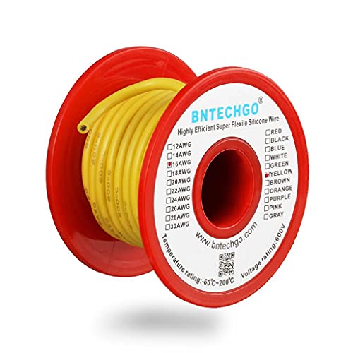 BNTECHGO 16 Gauge Silicone Wire Yellow 25ft Stranded Tinned Copper Wire | Flexible 16 AWG Stranded Wire Silicone Rubber Insulation For RC Models, Drone, Robot, Battery, EV Charger, 3D Printer, DIY - color: 16 gauge silicone wire yellow, size: silicone wir