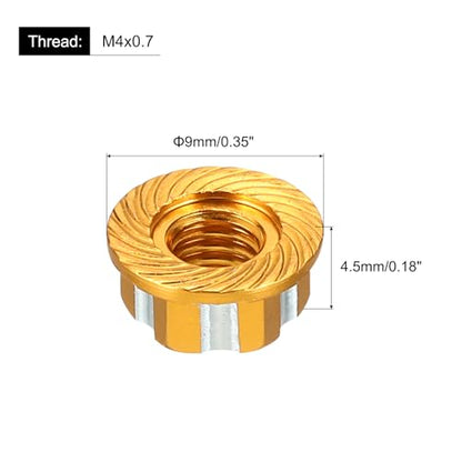 MECCANIXITY Hexagonal Nuts Aluminum M4 RC Wheel Carving Hex Nuts Dustproof Anti-Skid Mount Cap for 1/10 RC Model Car Trucks Off Road Car Upgraded Parts Pack of 2(Gold) - color: Gold