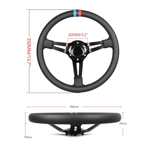3 Color Stitching Racing Steering Wheel Microfiber Leather 13.8”/350mm Drifting Deep Dish Steering Wheel For Car and Simulation PC Game - color: 3 color Stripe