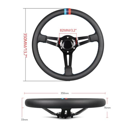 3 Color Stitching Racing Steering Wheel Microfiber Leather 13.8”/350mm Drifting Deep Dish Steering Wheel For Car and Simulation PC Game - color: 3 color Stripe