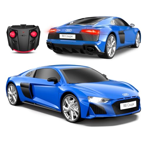 AEROQUEST 1:24 Audi Remote Control Car (R8 Coupe-Blue) | Officially Licensed,Birthday Gift,Toys for ages 3-8,Electric Sport Racing,front-light ,2.4GHz-supports multi-play - color: Audi Blue